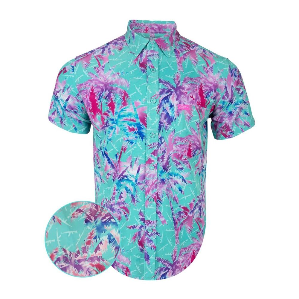 Retro Rifle Collection Men’s AKS & Vacay Teal Palm Hawaiian Floral D’Boss Firear